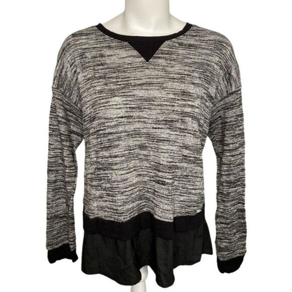 Womens Calvin Klein Black Marled Layered‎ Look Cutaway Back Top sz Medium